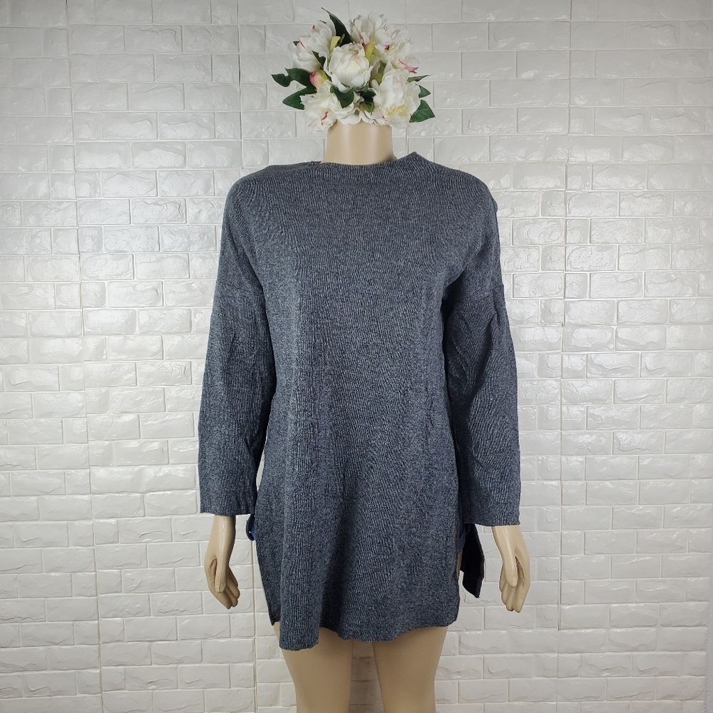 Gray Medium Loose Sweater Two Slit Side Knit Pullover Casual Cozy Top - Picture 2 of 5